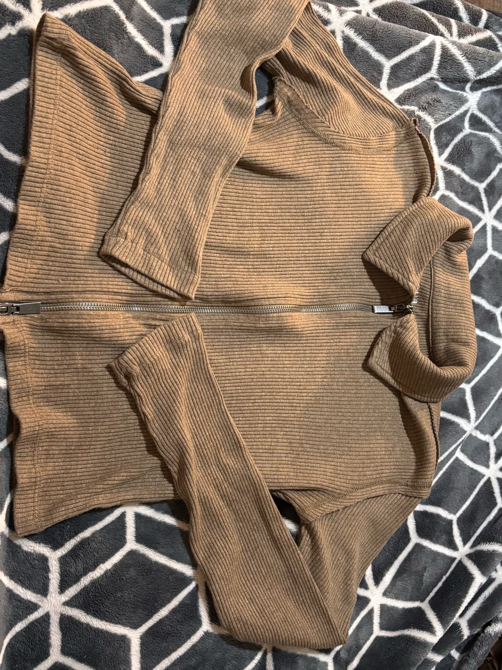 a.n.a Ribbed Zip-Front Turtleneck Jacket - Camel